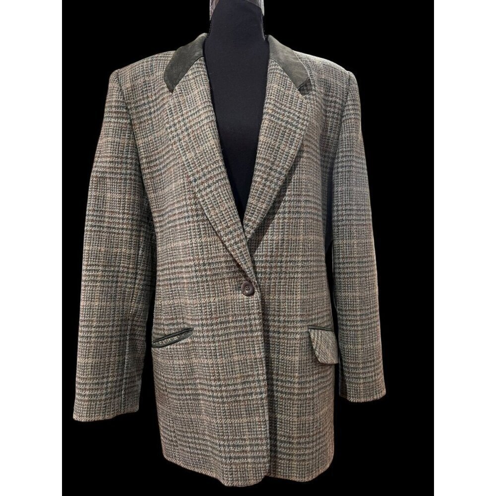 David N Vintage Glen Plaid Blazer Men Velvet Collar scandinavian estate tweed